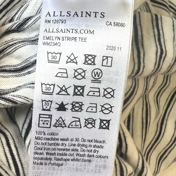 All Saints Emelyn Stripe T White & Black V Neck Cotton Relaxed Tee Shirt Large - Picture 8 of 10